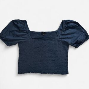 J. Crew Navy Blue Smocked Puff Sleeve Top; Size XL